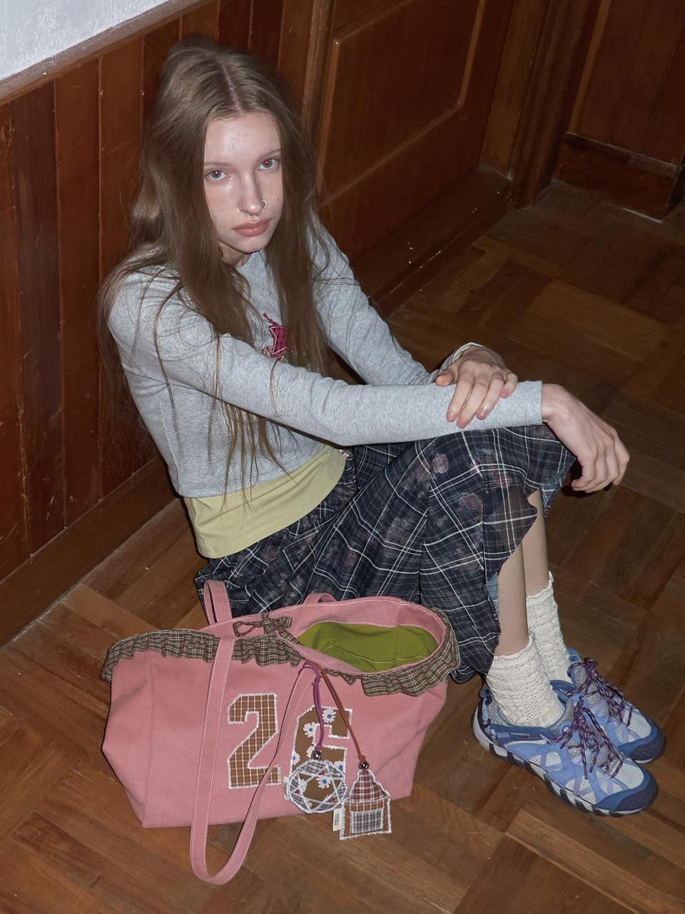 26 Check Frill canvas bag_ Powder Pink