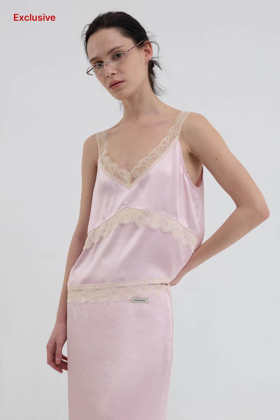 [3월 3주차 PRE-ORDER] [EXCLUSIVE] LACE SATIN SLEEVELESS_PALE PINK