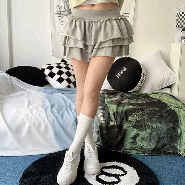 [키치💟/하이틴/4col] 마키 프릴 3단 캉캉 밴딩 치마 미니 스커트 / 플레어스커트 / 플레어치마 / 프릴치마 / 꾸안꾸 / 바비코어 / 사계절템 / 강추 / 최저가