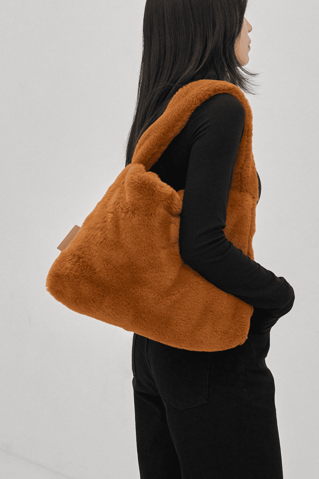 Faux Fur Shopper Bag orange brown