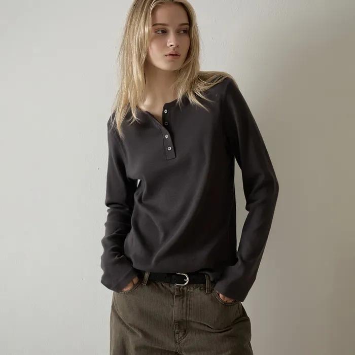 [일부옵션 8차 4/13예약배송] 헨리넥 워시드 코튼 립 티셔츠_3color