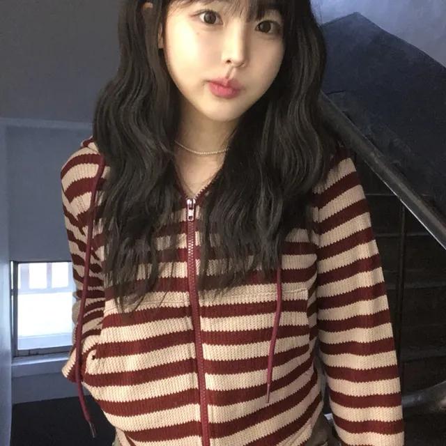 (3 color) 마일드 후드 스트라이프 니트집업