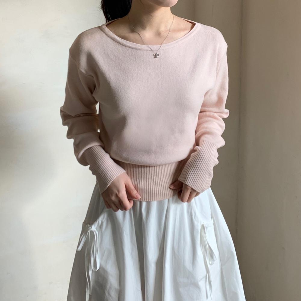 보트넥니트 핑크색니트 입술넥니트