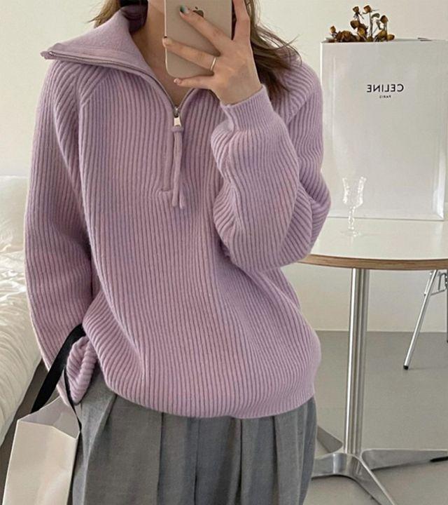 여성 긴팔 스웨터 W37 반집업니트