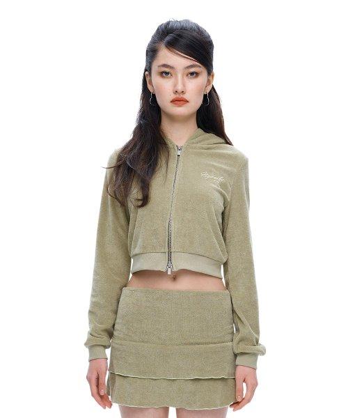 [IHD003-12]테리 크롭 후드 집업-그린