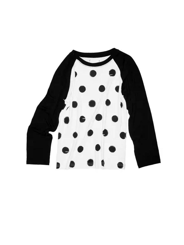 Contrast Stitching Polka Dot Print Raglan Three-Quarter Sleeve T-shirt【s0000014221】