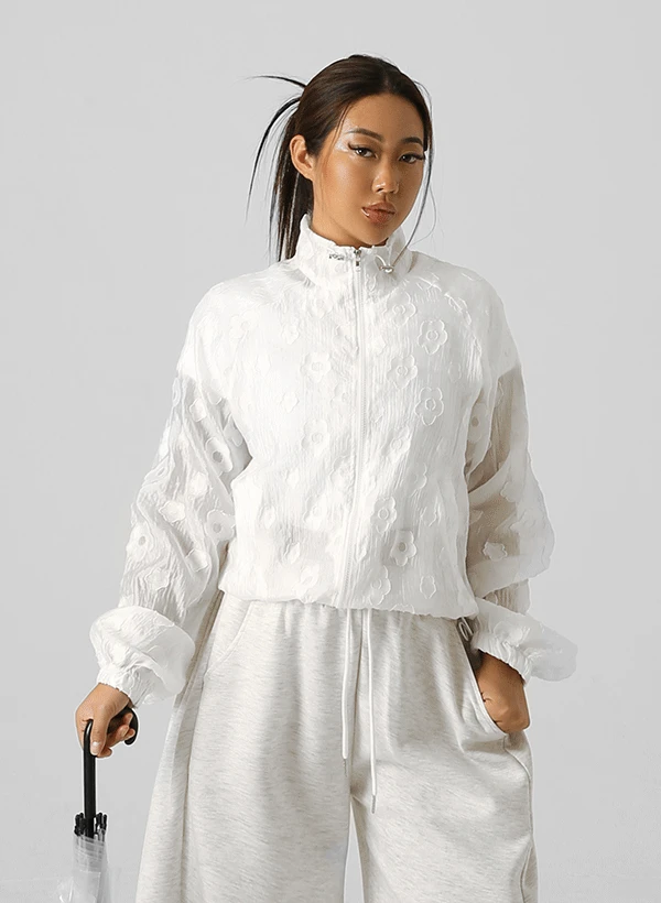 누아르 시스루 플라워 윈드 블루종 집업 자켓