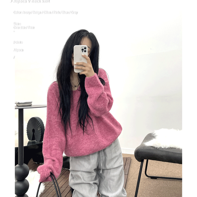 컬러추가 / Alpaca V neck knit