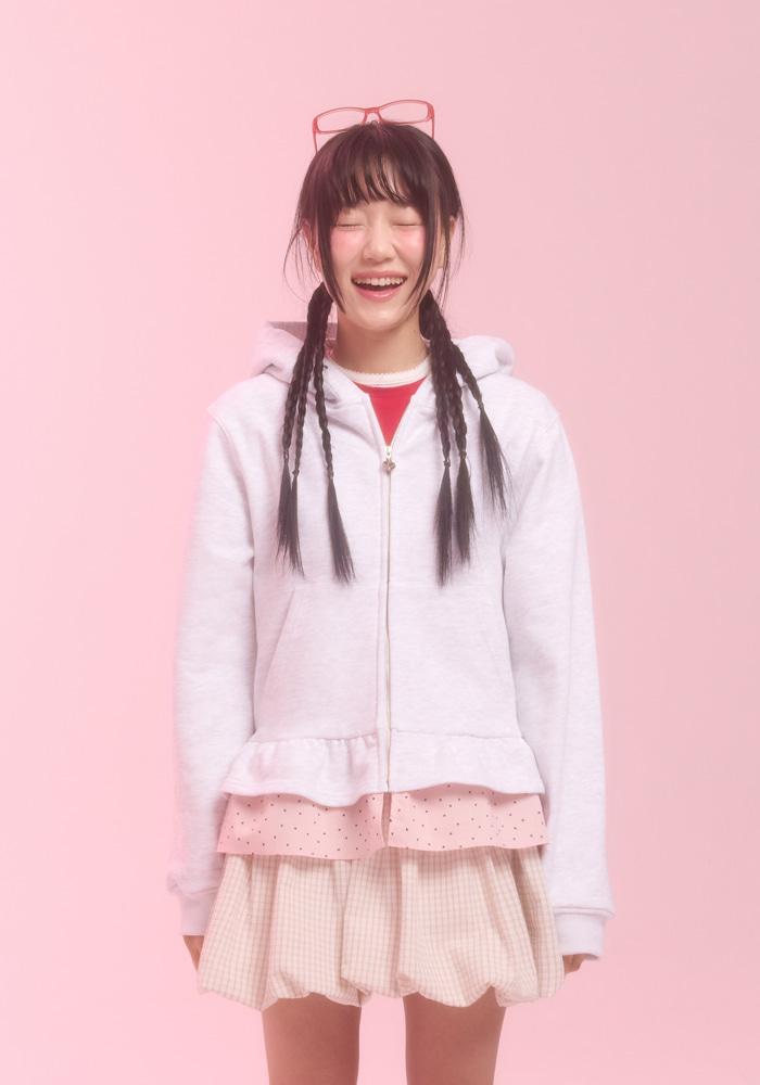 layerd ruffle hodie_white melange