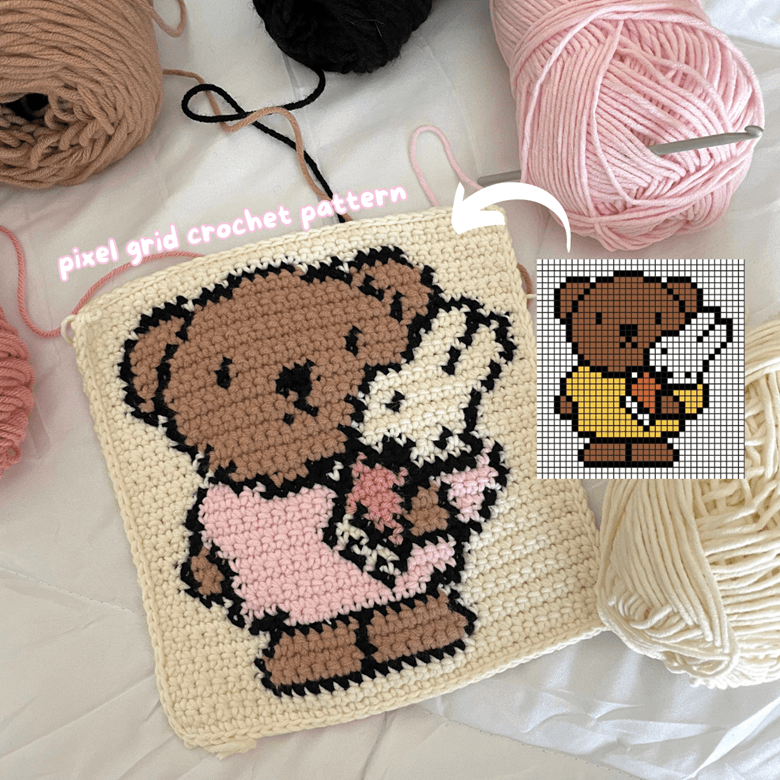 Bear with Miffy Pixel Grid Pattern