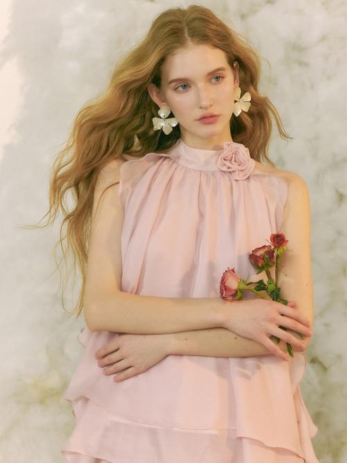 피치핑크 홀터넥 블라우스