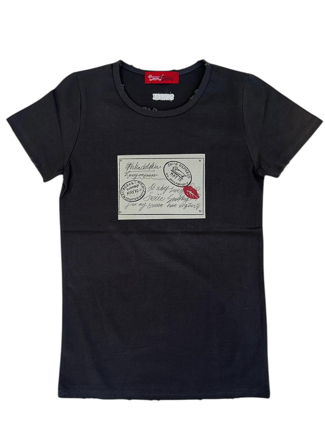 Postcard Demage Fit T- Shirts / 엽서 티 (Charcoal)