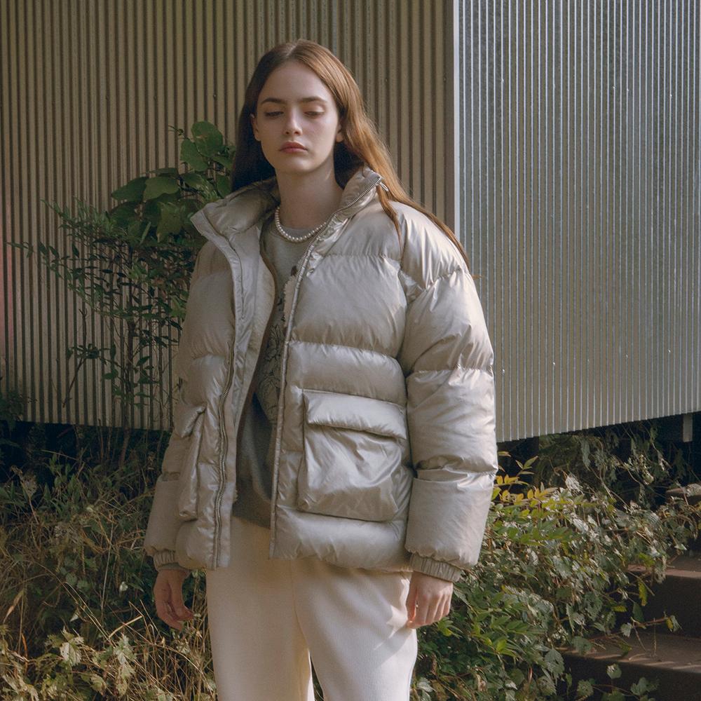 SIOT4088 덕다운 글로시 하프패딩_Silver gray