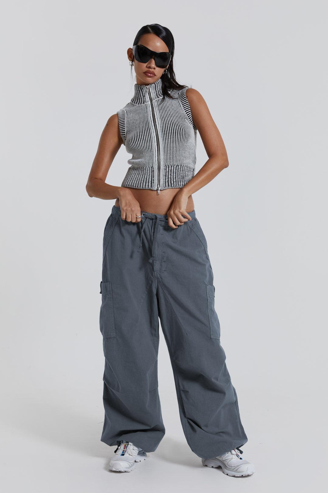 Vintage Grey Parachute Cargo Pants - S / Grey
