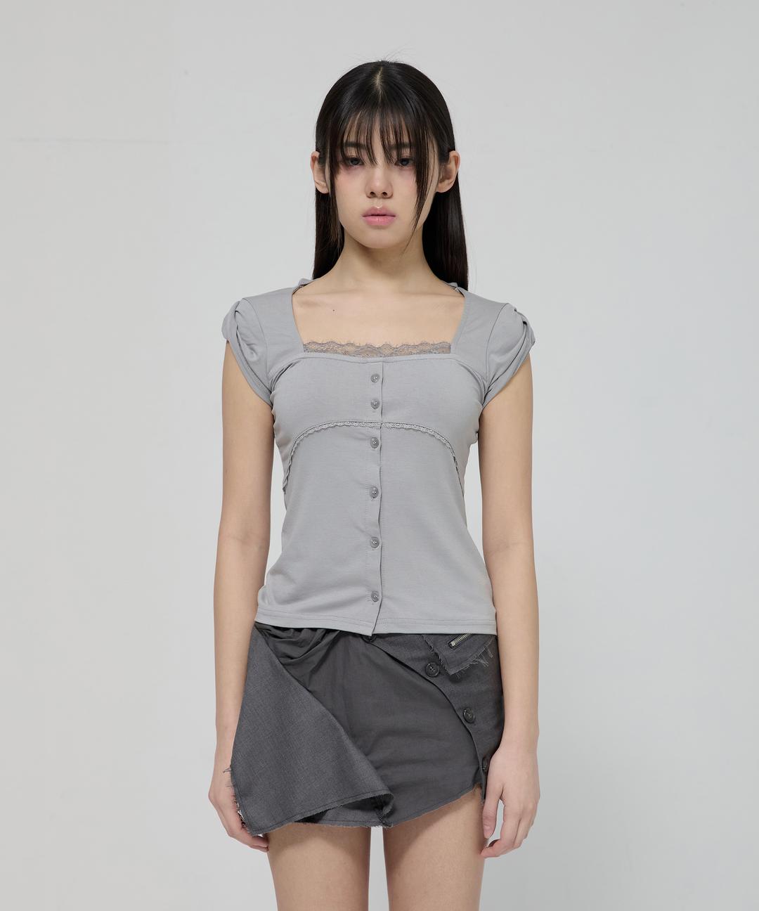 Lace Sleeve Top (FL-112_Gray)