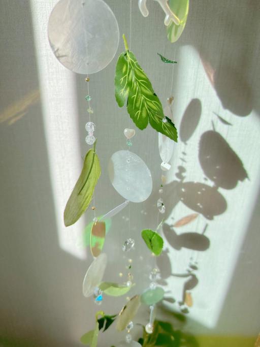 🌿✨🌳랜덤 초록잎 자개 크리스탈 모빌 썬캐처