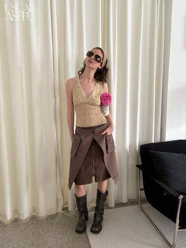 FFU 레이어드 A라인 포켓 앞지퍼 스커트 유니크