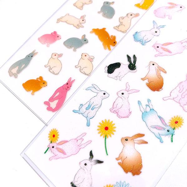 [토끼] 스티커펀 동물 반짝이펄 스티커