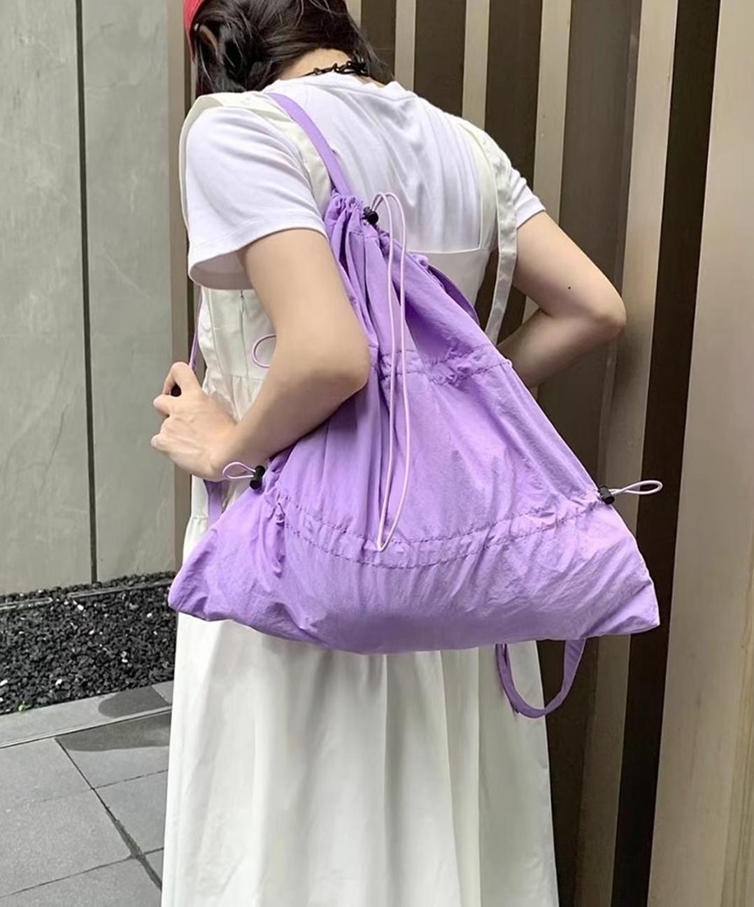 폴리 나일론 아노락 스트링 복조리 백팩 짐색 가방 블랙 보라 베이지 아이보리