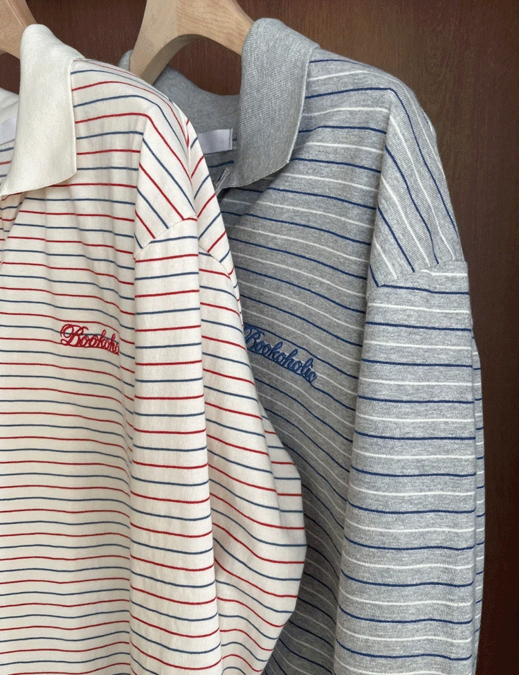 배색 스트라이프 카라 티셔츠(2color)