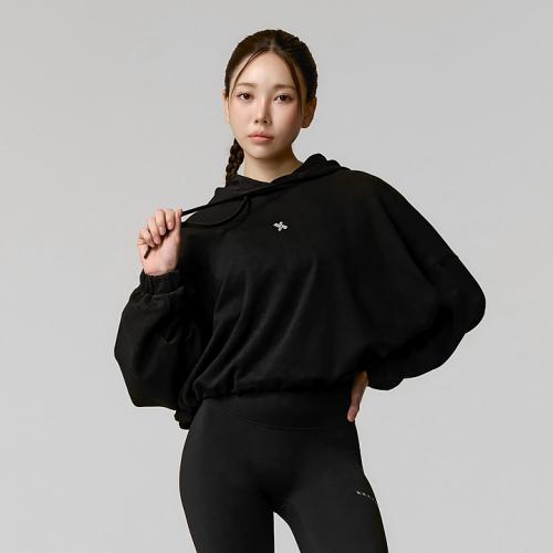 파인코튼 루즈핏 크롭 후디 블랙 XFK1TL1103