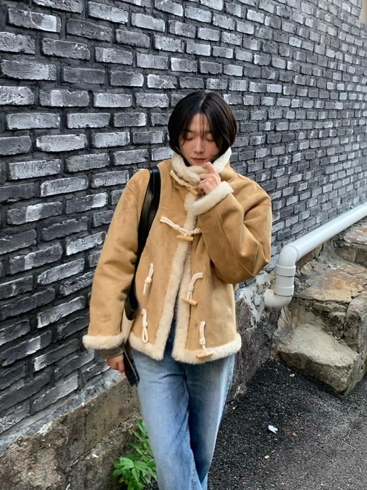 [6차] 하이넥 더블 리버시블 양털 퍼 떡볶이 무스탕 뽀글이 더플 양면무스탕 코트 오버핏