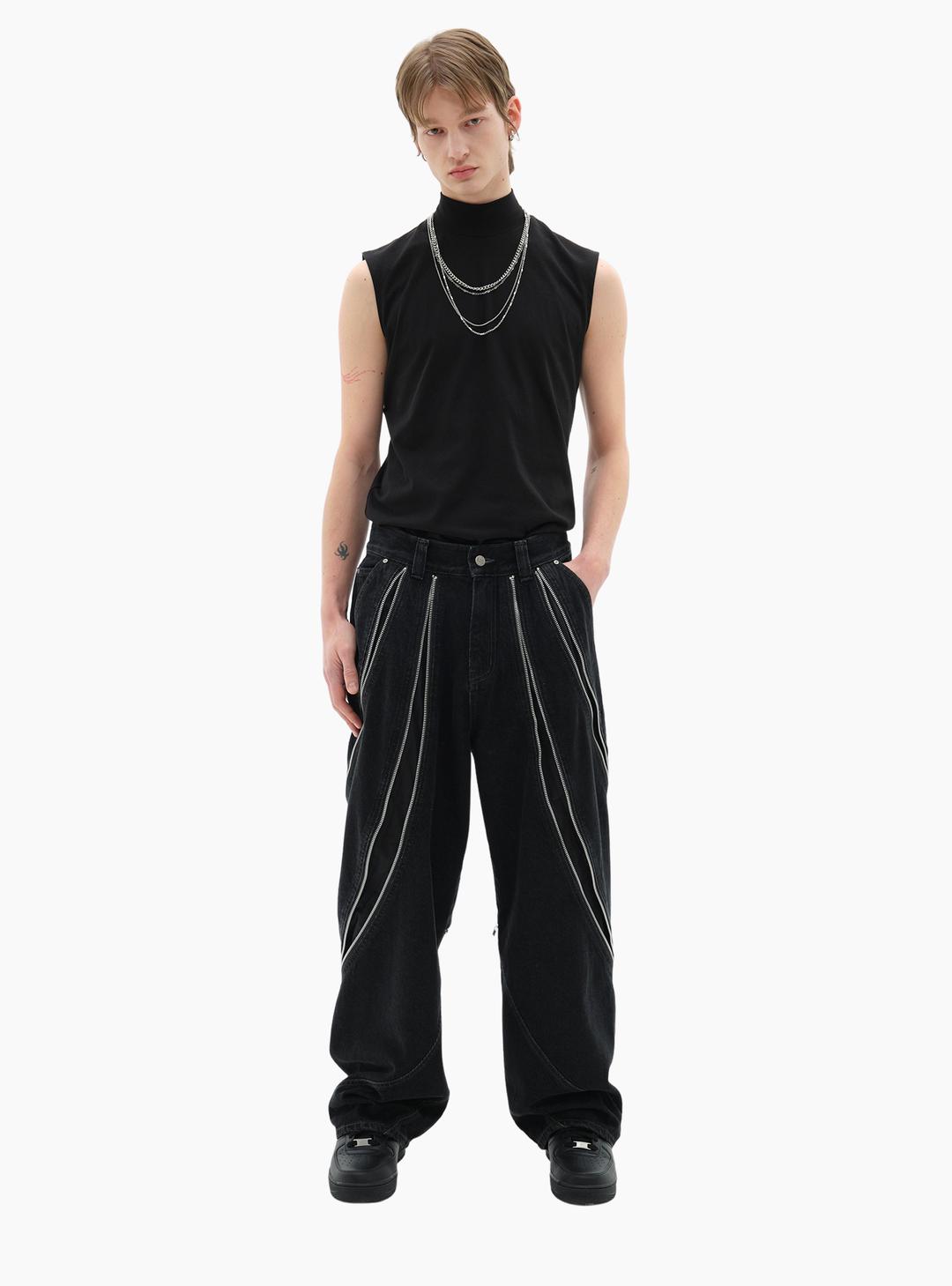 TORNADO ZIPPER WIDE DENIM BLACK