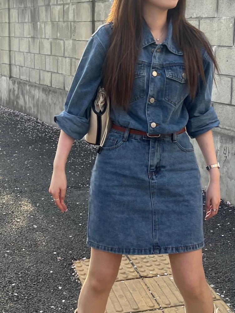 여자 플러피 청 데님 점프수트 원피스