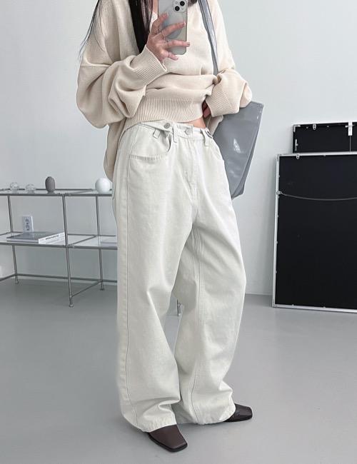 side button clean cotton wide pants