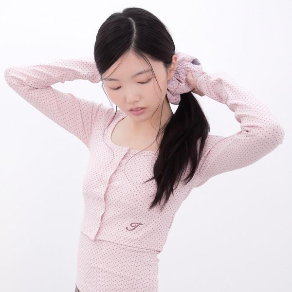 Dot Button Crop Cardigan (PINK)