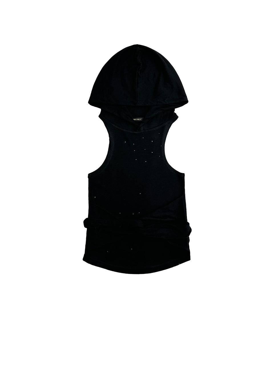 걸스 힙합 큐빅 후드 나시_블랙GIRL'S HIP HOP CUBIC HOODIE SLEEVELESS_BLACK
