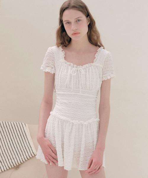 SHIRRING LACE ONEPIECE SWIMSUIT WHITE