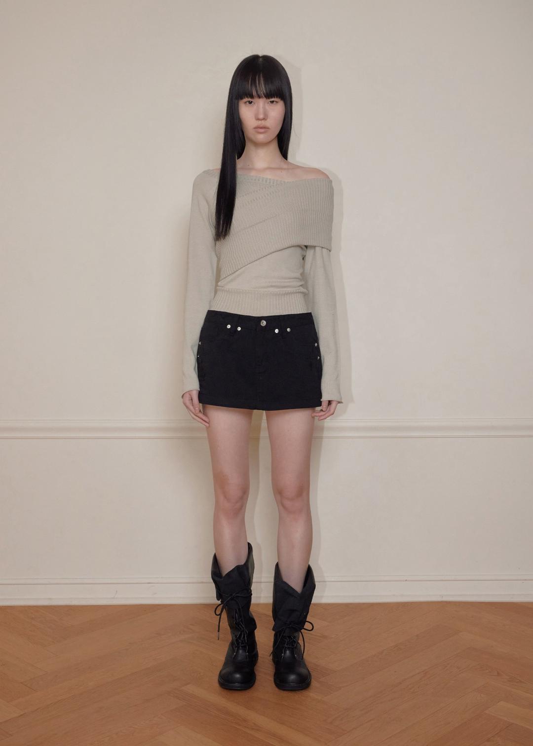 ONE-SHOULDER RIBBED KNIT, BEIGE