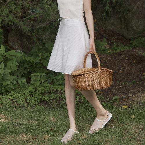 Oblique check ribbon midi skirt - white