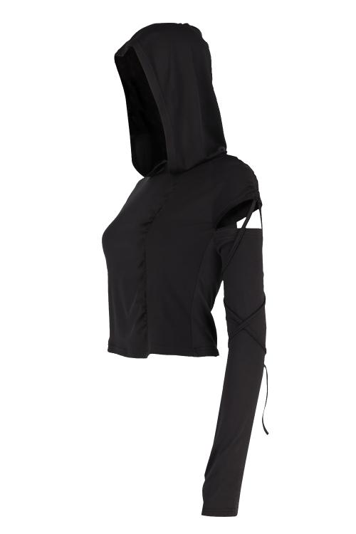 WARMER SETUP SHIRRING HOODIE (BLACK)