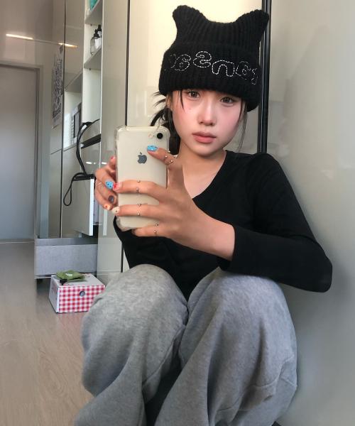 로고 캣 비니 블랙