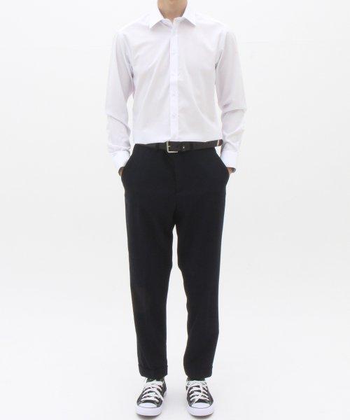 화이트 슬림핏 레이온혼방 솔리드 셔츠