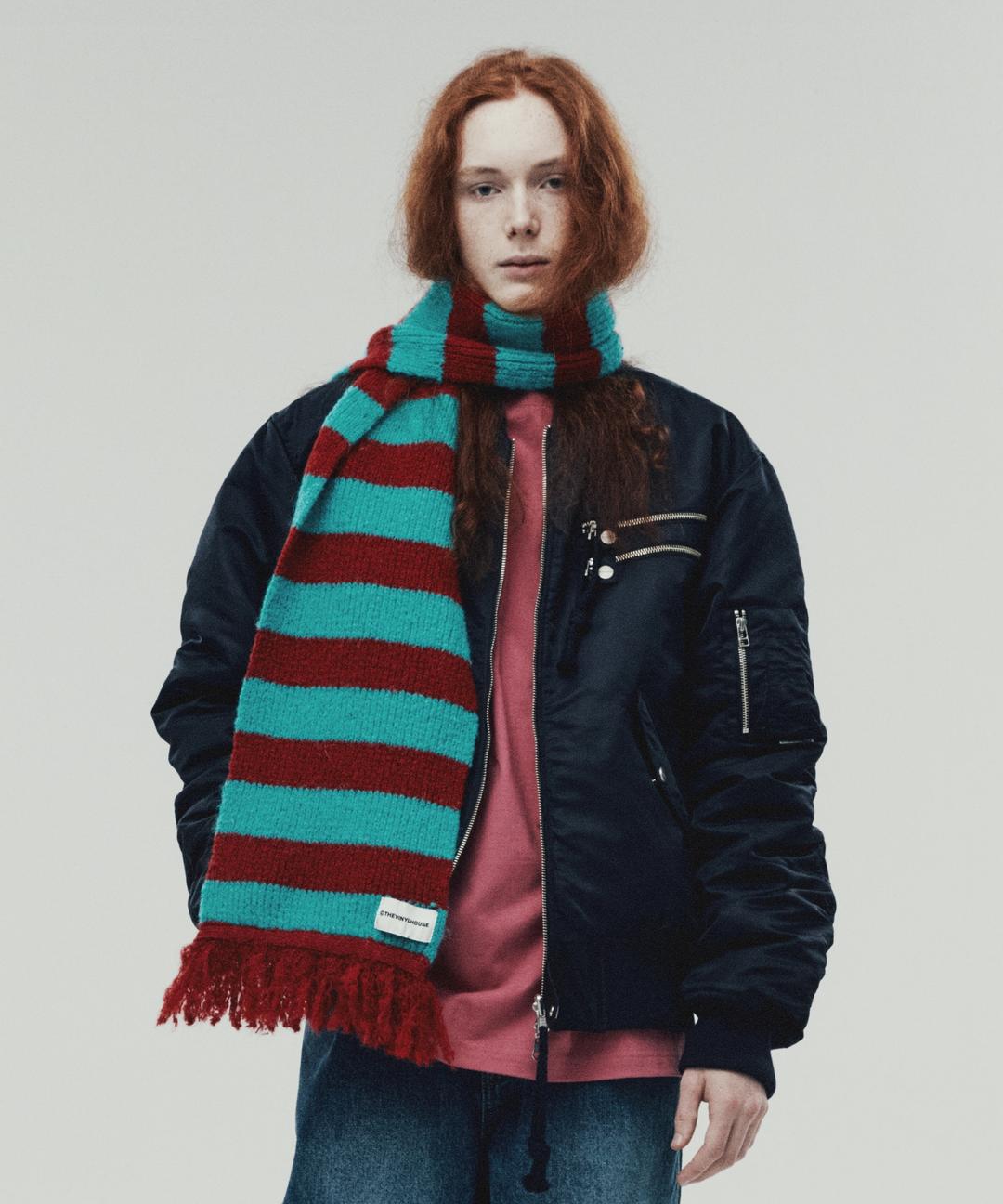 MOHAIR STRIPED SCARF RED