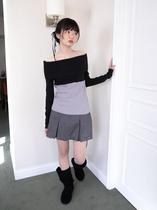 TWO-TONE OFF-SHOULDER KNIT (GREY)