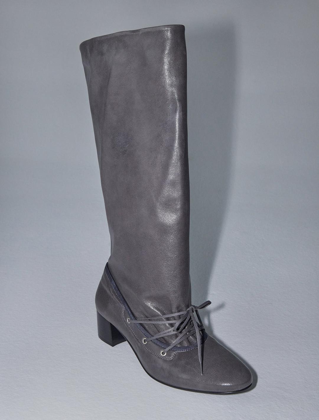 TALL PINA-Grey loose-shaft, lace-up boot without lining and zipper