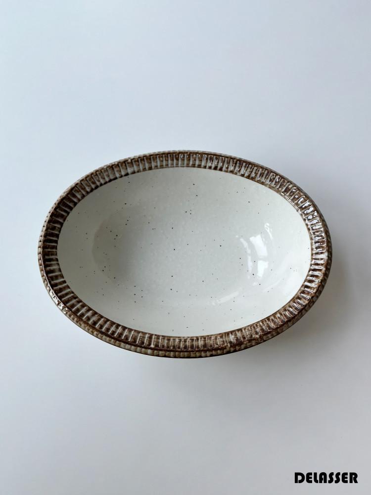 (델라쎄) 빈티지 브라운 라인 오발 보울