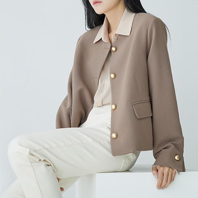 [MADE] 금장 은장 버튼 라운드 노카라 자켓 JI37B2 아우터 블레이저 정장 블랙 소라 베이지 하객 결혼식 출근 오피스 데이트 모임 면접 룩 봄 가을 간절기 직진 당일