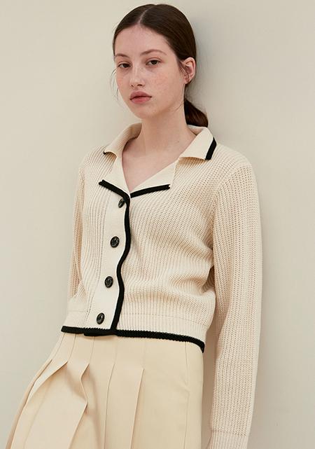 RIBBED COLLAR CARDIGAN_IVORY