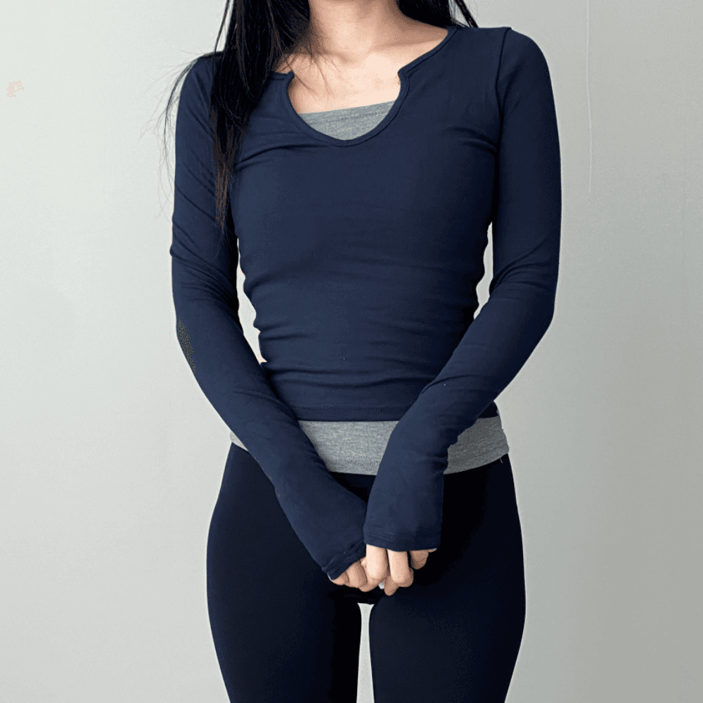 하몽드 [레이어드커버] 브이넥 레이어드 애슬레저 필라테스 애슬레 요가복 헬스복 상의 커버업 세미 크롭 긴팔 티셔츠 발레리나티 롱슬리브 발레코어 뱃살커버