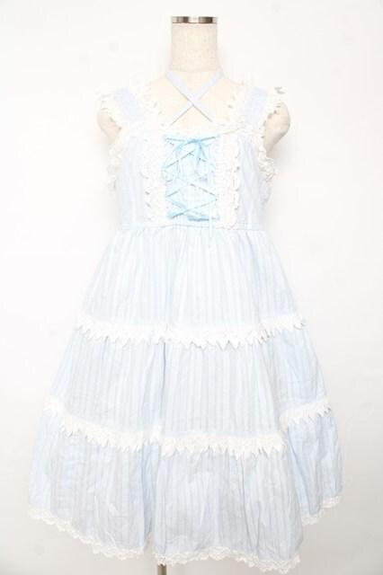 BABY,THE STARS SHINE BRIGHT / からみ3段ティアードジャンパースカートセット  サックス Y-25-10-15-056-BA-OP-AS-ZI