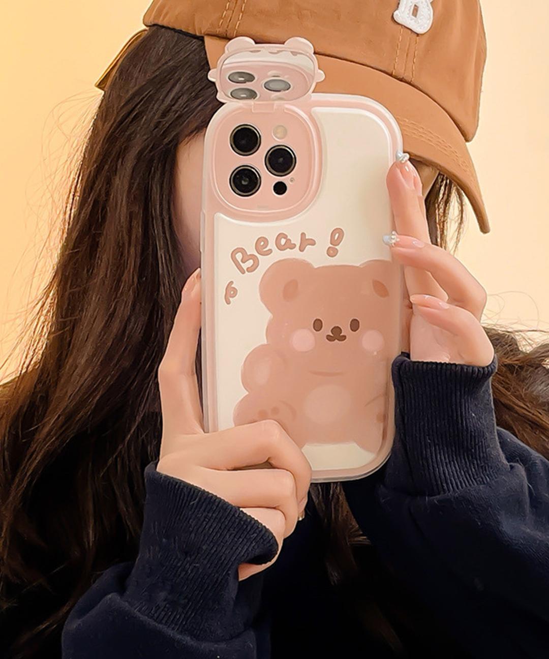 아이폰 곰돌이 카메라 보호 거울 실리콘 젤리 풀커버 귀여운 특이한 유니크 하이틴 우정 커플 심플 핸드폰 휴대폰 애플 폰 케이스 아이폰케이스 XR 11 12 프로 13 프로맥스