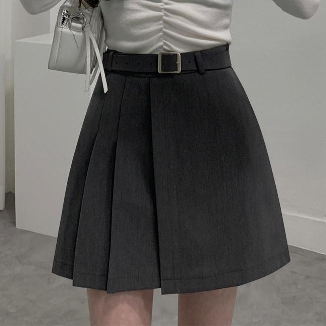 뮤즈핏 (속바지내장/벨트set) 하프 플리츠 미니스커트