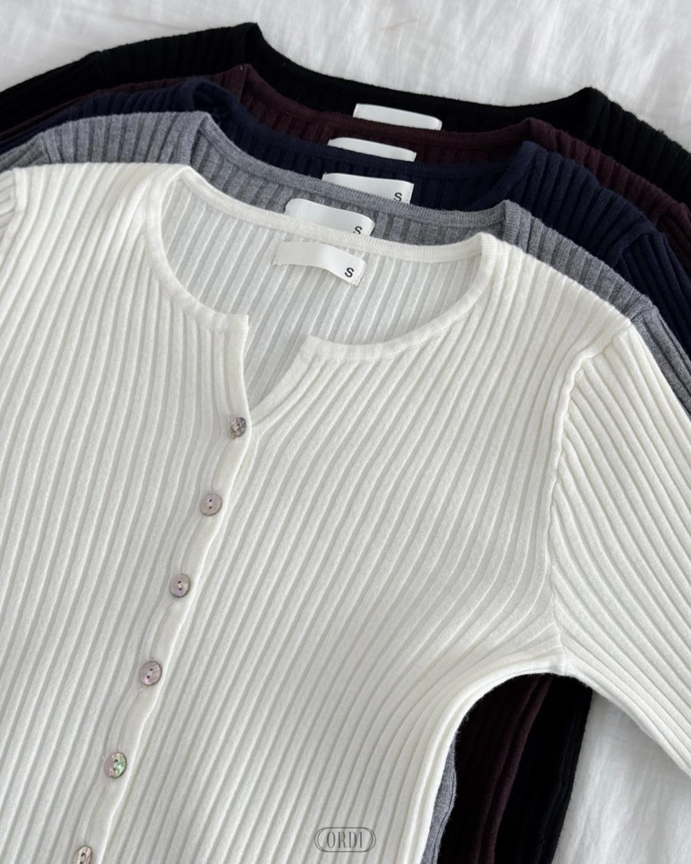 오디샵 [퀄보장💕/18가지 옵션🏆] 골지 자개 단추 V 브이넥 라운드넥 여리핏 슬림 가디건