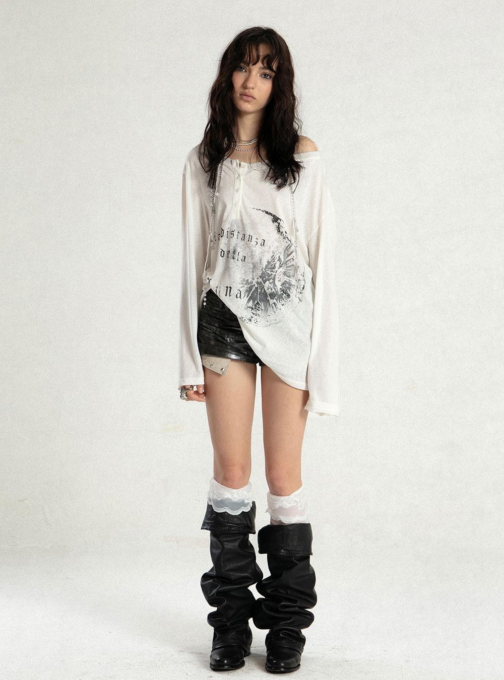 Transparent Print Lazy Long Sleeve T-Shirt