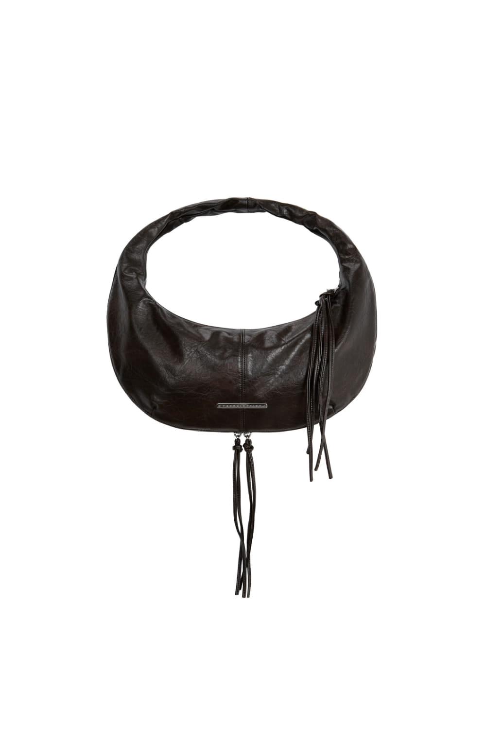 Zipper Finishing Leather Mini Hobo Bag [ Brown ]